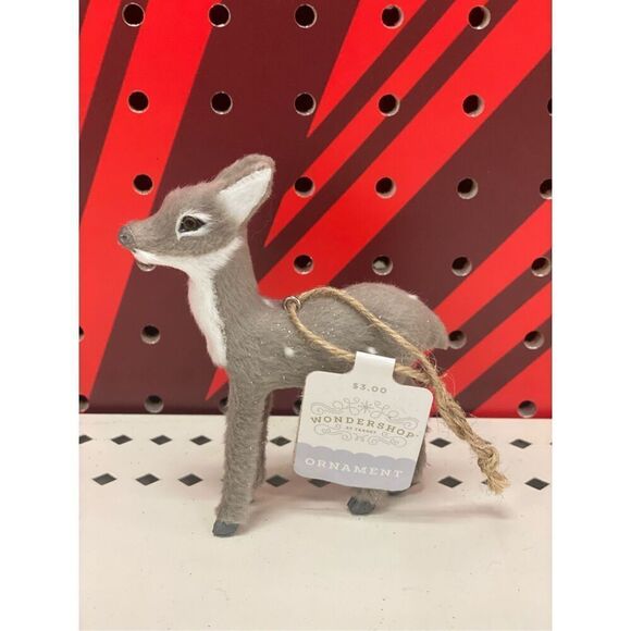 Target Faux Fur Deer Christmas Tree Ornament Gray with Spots Wondershop - Picture 3 of 4